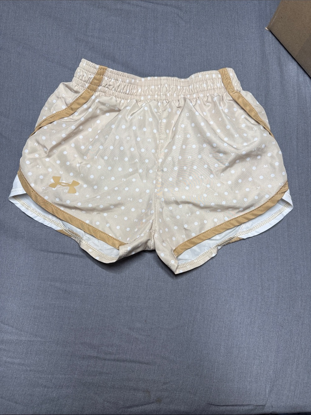 Under Armour Beige Polka Dot Athletic Shorts with Gold Trim